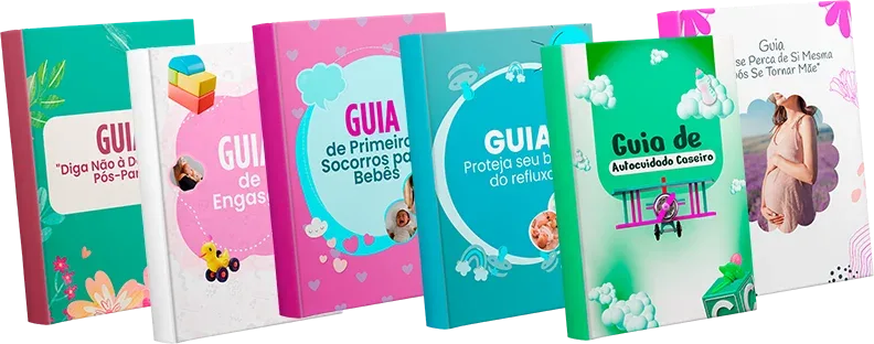 6 guias exclusivos para sua maternidade tranquila. Inclui diga não a depressão pós parto, auto cuidado caseiro, guia anti engasgo, protegendo o bebê do refluxo, primeiros socorros do bebê, guia não se perca de si mesma sendo mãe.